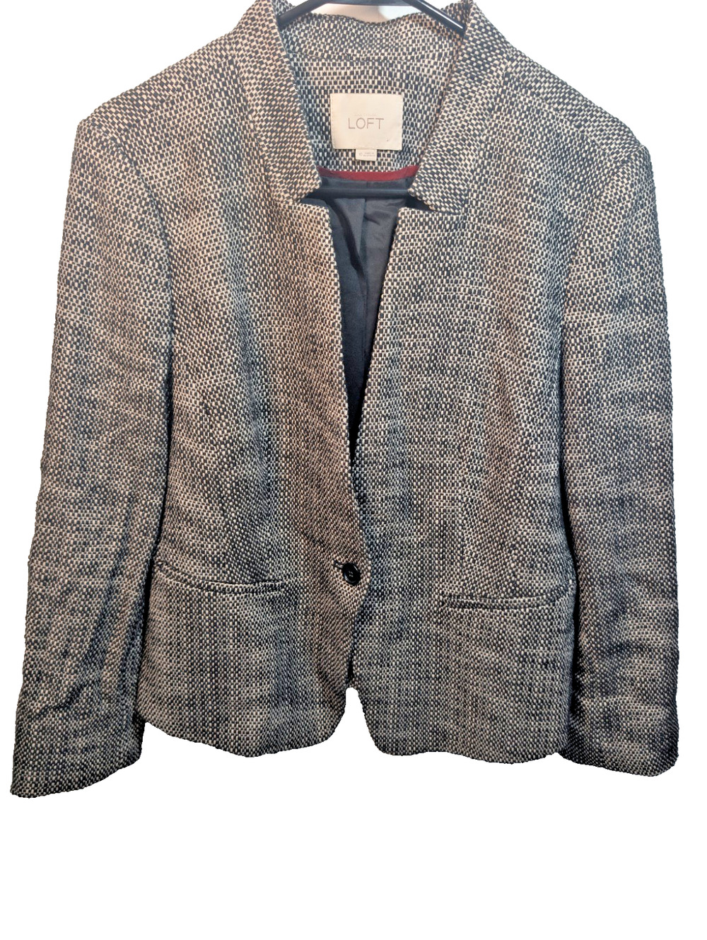 Ann Taylor LOFT Tweed Blazer Women's Size 10 Black White Knit Jacket Work Career